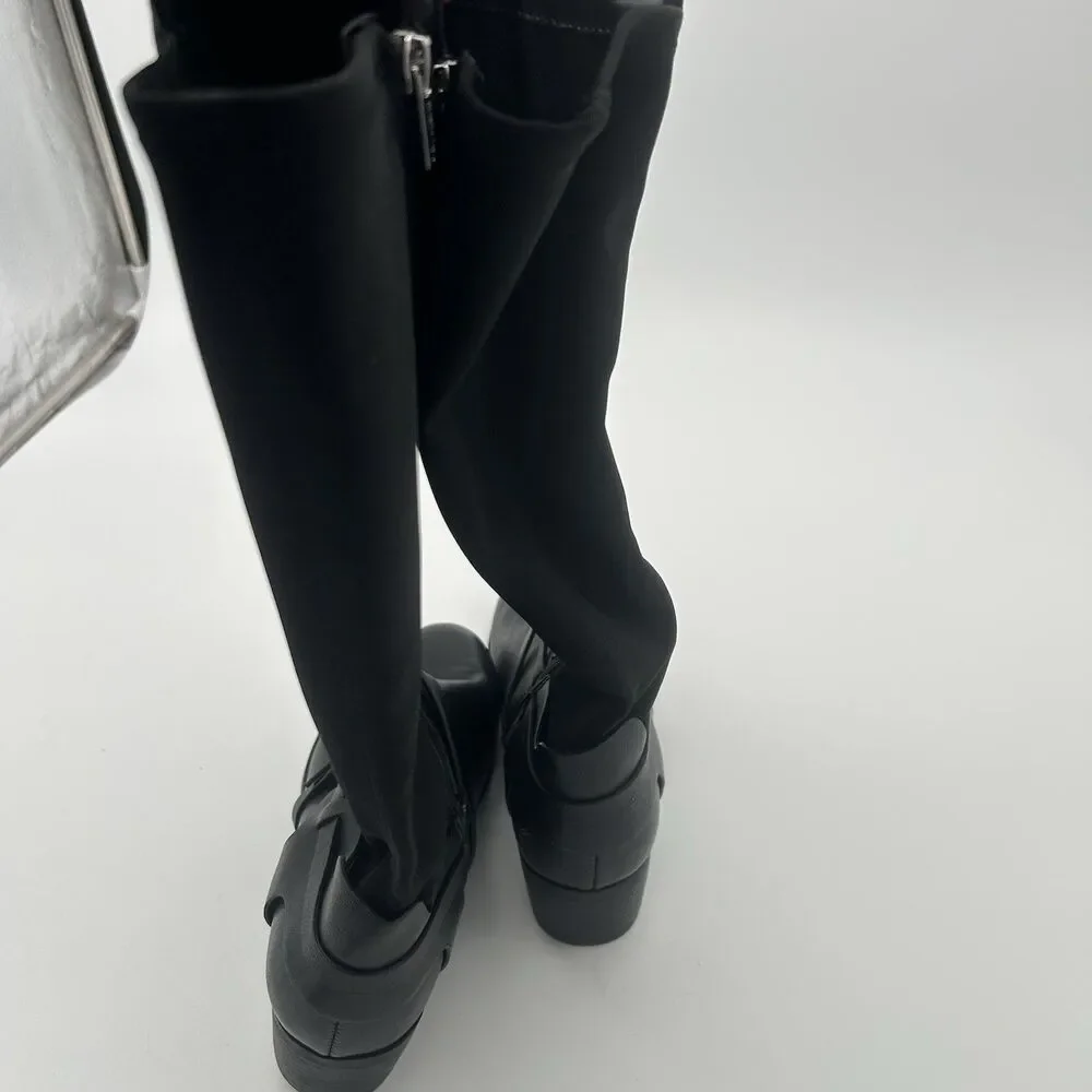 Vince Camuto Girls Black Quilted Floral Knee High Boots Buckle Size 3 Preowned